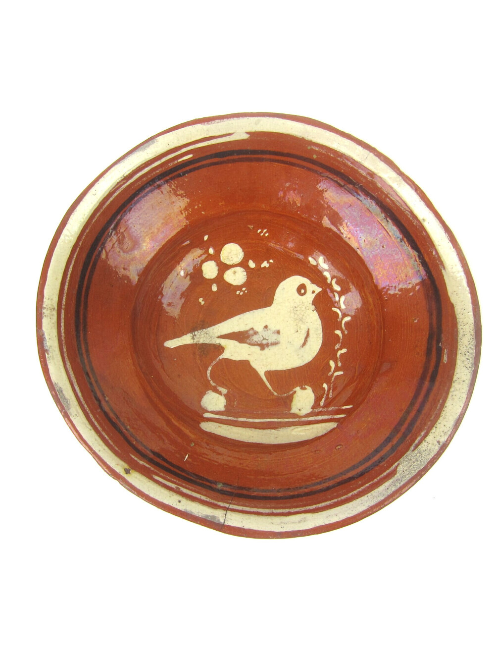 Vintage Mexican Redware Clay Pottery Bowl Bird Tlaquepaque Handmade Mexico RARE